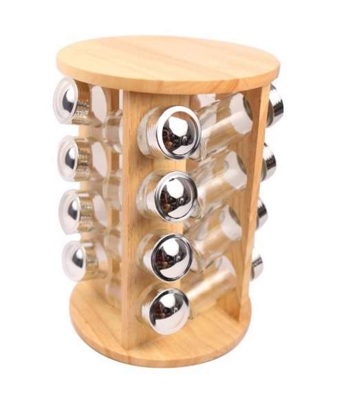 Rubberwood Spice Rack 16 Pcs Jars Good Quality bamboorevolving spice rack--wood lid
