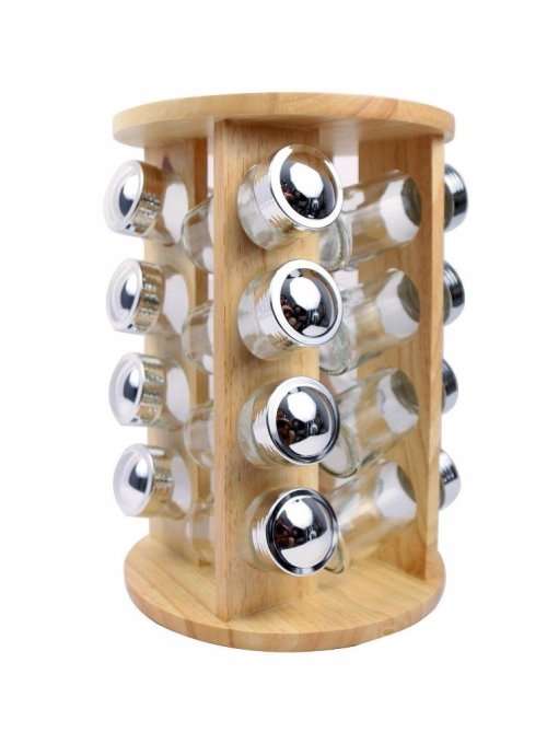 Rubberwood Spice Rack 16 Pcs Jars Good Quality bamboorevolving spice rack--wood lid