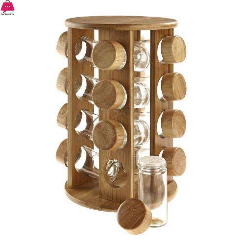 Rubberwood Spice Rack 16 Pcs Jars Good Quality bamboorevolving spice rack--wood lid