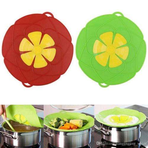 Multi-functional Silicone Steam Ship Pot LidsSpill stop lidSilicone overflow lid--29cm green