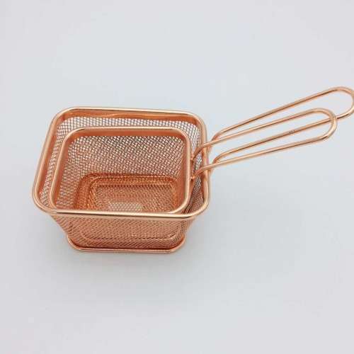 Mini fry basket  Copper color chip basketRosegold basket Chips basket with handle1