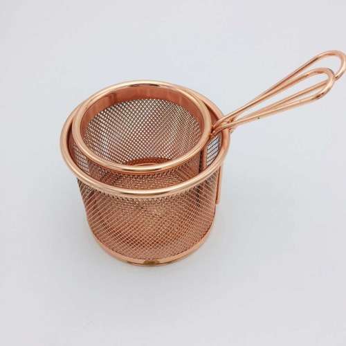 Mini fry basket  Copper color chip basketRosegold basket Chips basket with handle1