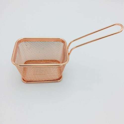 Mini fry basket  Copper color chip basketRosegold basket Chips basket with handle1