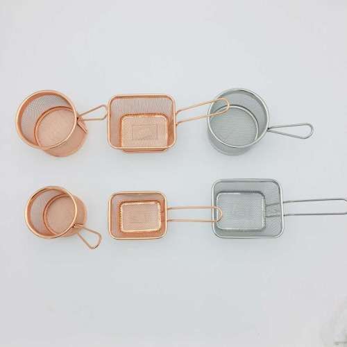 Mini fry basket  Copper color chip basketRosegold basket Chips basket with handle1