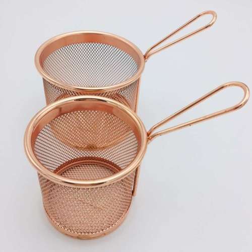 Mini fry basket  Copper color chip basketRosegold basket Chips basket with handle1