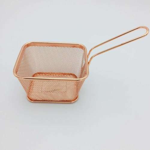 Mini fry basket  Copper color chip basketRosegold basket Chips basket with handle1