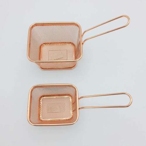 Mini fry basket  Copper color chip basketRosegold basket Chips basket with handle1