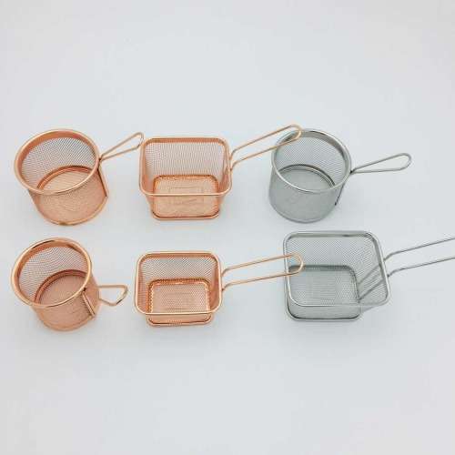 Mini fry basket  Copper color chip basketRosegold basket Chips basket with handle1