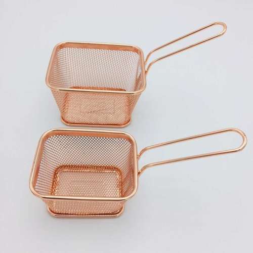 Mini fry basket  Copper color chip basketRosegold basket Chips basket with handle1
