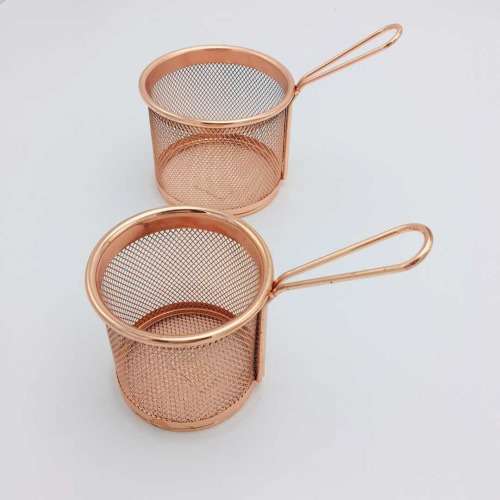 Mini fry basket  Copper color chip basketRosegold basket Chips basket with handle1