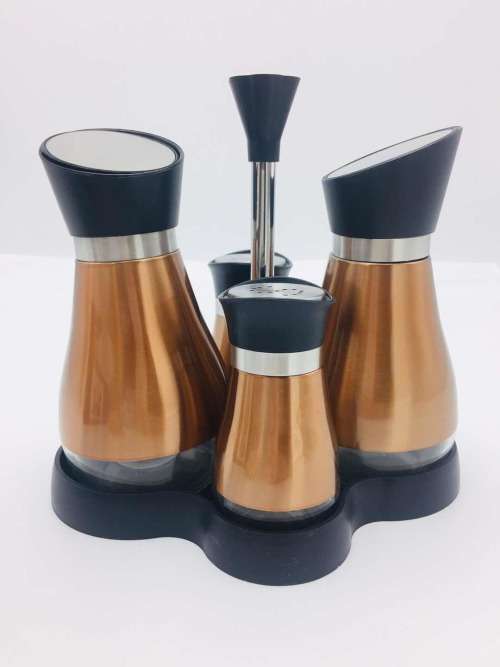 4 pcs set of Spice Storage Container Jar Tins Stainless Steel With Rack Holder--Champagne Color