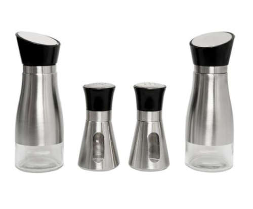 4 pcs set of Spice Storage Container Jar Tins Stainless Steel With Rack Holder--Champagne Color