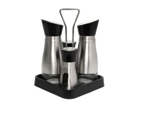 4 pcs set of Spice Storage Container Jar Tins Stainless Steel With Rack Holder--Champagne Color