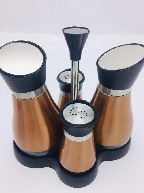 4 pcs set of Spice Storage Container Jar Tins Stainless Steel With Rack Holder--Champagne Color