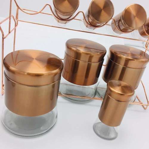 Premium 8 PCS Stainless Steel Spice Jar Canister Set With Rack/Spice rack with holder/Copper color