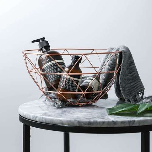 Rose gold color fruit bowl Fruit basket Stainless steel basket Storage basket
