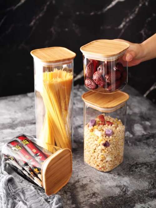 3pcs square glass storage container Coffee&bean glass container Storage jar