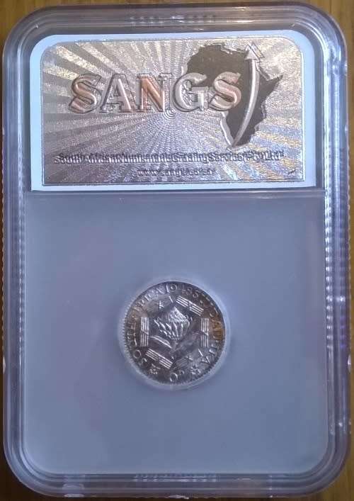 1948 SA 6 PENCE SANGS SLABBED MS 63