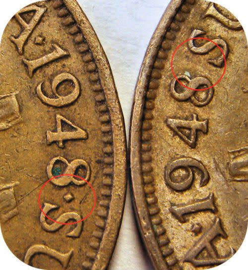 Top Grade SA Union: Dot and No Dot pair 1948 Penny 1d in EF!!!