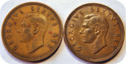 Top Grade SA Union: Dot and No Dot pair 1948 Penny 1d in EF!!!