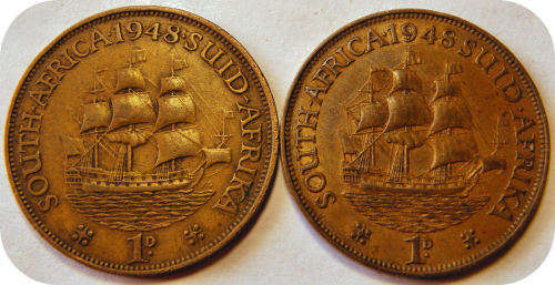 Top Grade SA Union: Dot and No Dot pair 1948 Penny 1d in EF!!!