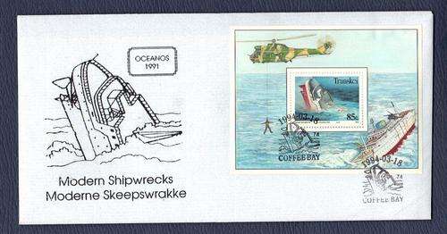 Transkei Modern Shipwrecks : Minisheet on Private FDC tied to paper : Hand cancelled