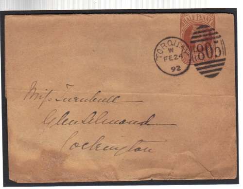 NEWSPAPER WRAPPING with BEAUTIFUL CANCELLATION of  TORQUAY 1892 (Condition Fair)