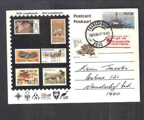 RSA  Postcard ...  With Cinderella stamps ...  tied to the paper  .. Clean