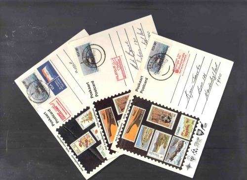 RSA  Postcard ...  x 3 With Cinderella stamps ... One tied to the paper  ..