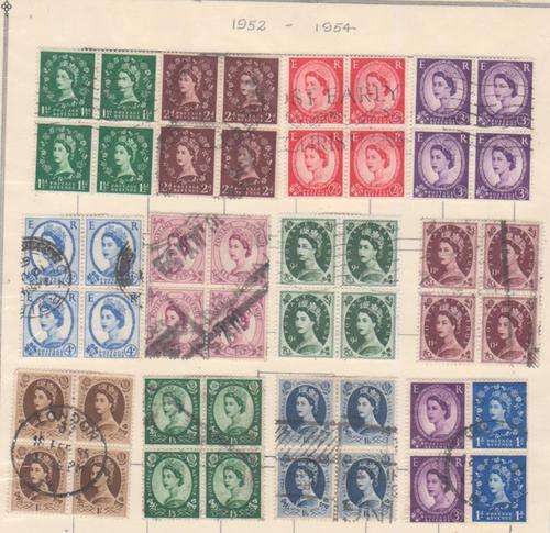 GB QE11 1952-1954 USED BLOCKS OF 4