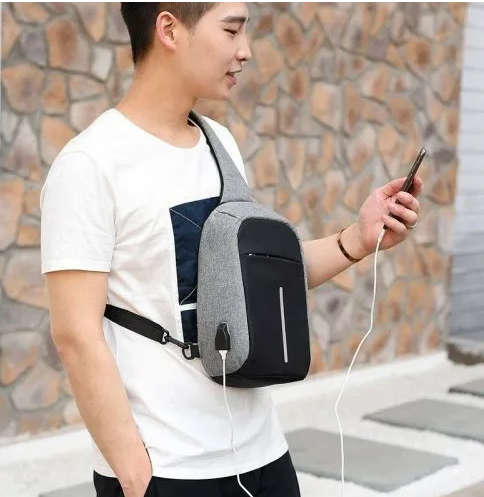 Men's Chest Pack Shoulder Bag Sling USB Charging Sports Anti-theft Bags