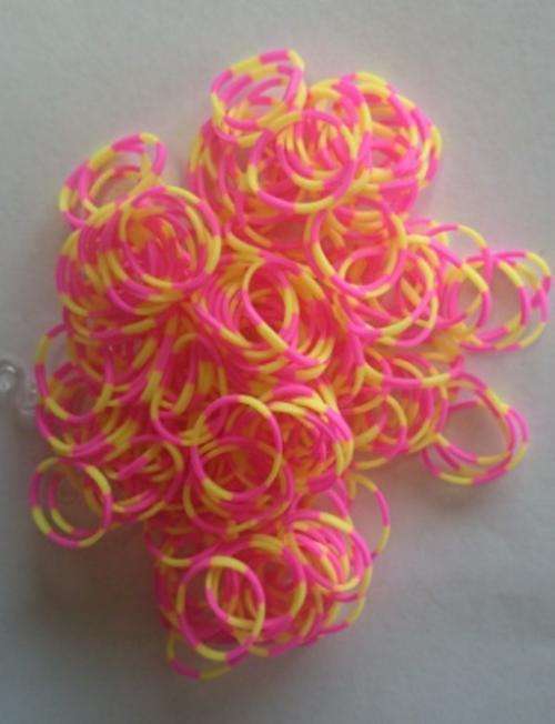 Loom Bands Pink and Yellow 200's Including Loom Hook & S-Clips