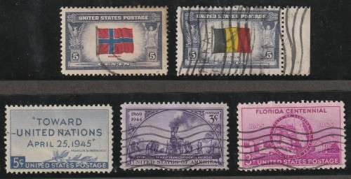 USA 1943-1945 Assortment of 5 good used stamps
