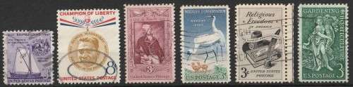 USA 1956 Assortment of 6 good used stamps