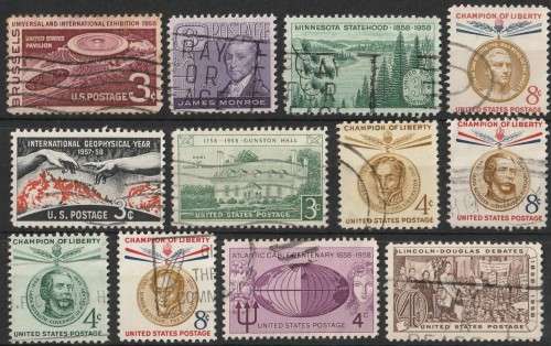 USA 1956 Assortment of 12 good used stamps