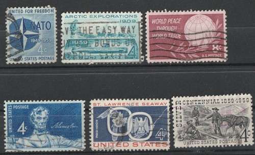 USA 1959.  Assortment of 6 good used stamps