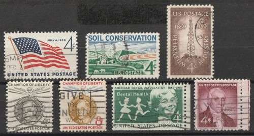 USA 1959.  Assortment of 7 good used stamps