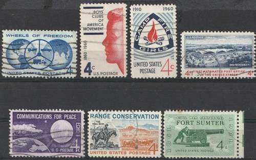 USA 1960.  Assortment of 7 good used stamps