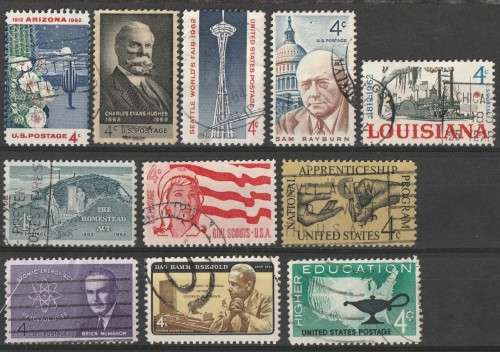 USA 1961.  Assortment of 11 good used stamps