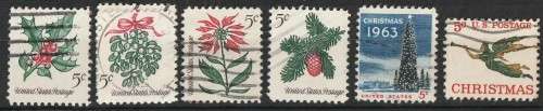 USA 1964.  Assortment of 6 Christmas stamps