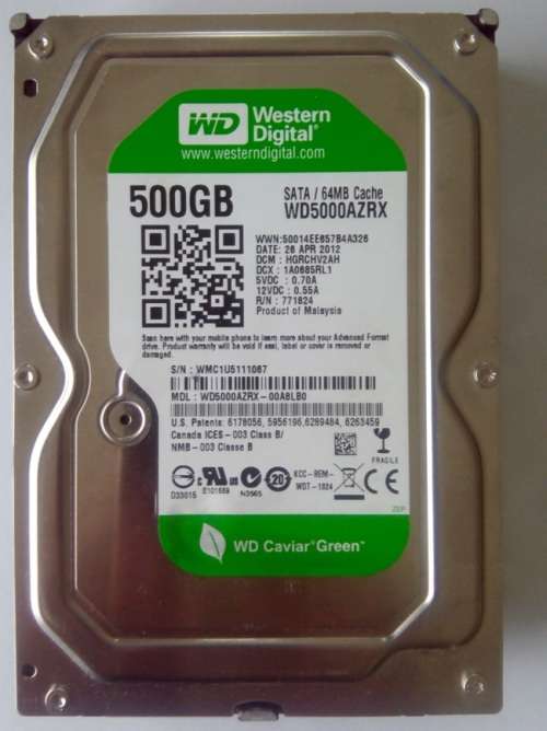 Western Digital Green 500GB, SATA 6 Gb/s, 64MB Cache HDD