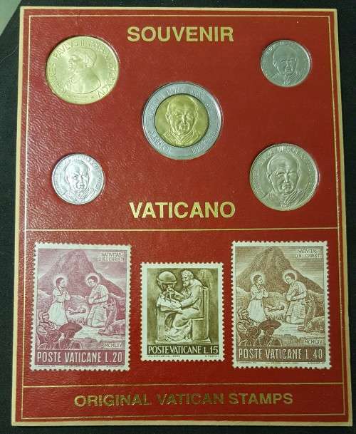 EXTREMELY RARE VATICAN COIN & STAMP SOUVENIR SET