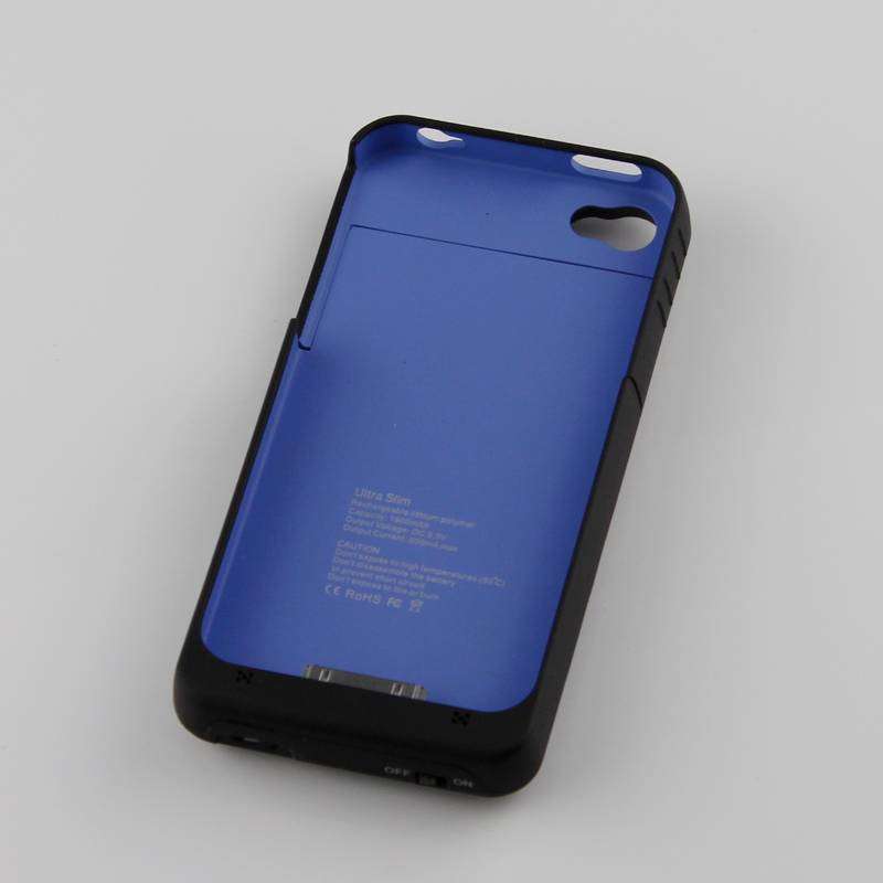 Black+Blue 1900mAh External Charger Battery Case Power bank For iPhone 4 4G 4S