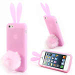 Pink Rabbit Design for iPhone 5s Silicone Case w/ Velvet Tail Stand