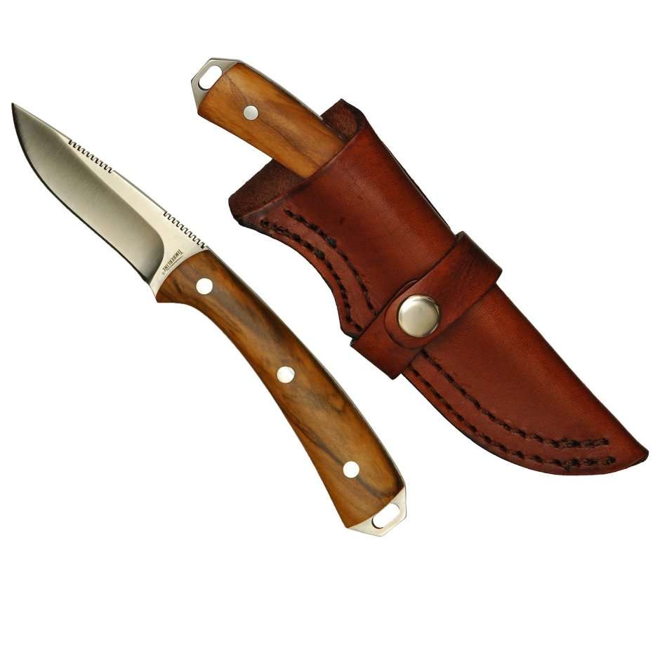 Timberline Trophy Droppoint Hunter - Kommer Fixed Blade - Olive Wood & High Quality Leather Sheath