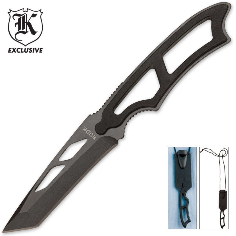BUDK Tactical Warrior Tanto Neck Knife with Lanyard And Sheath