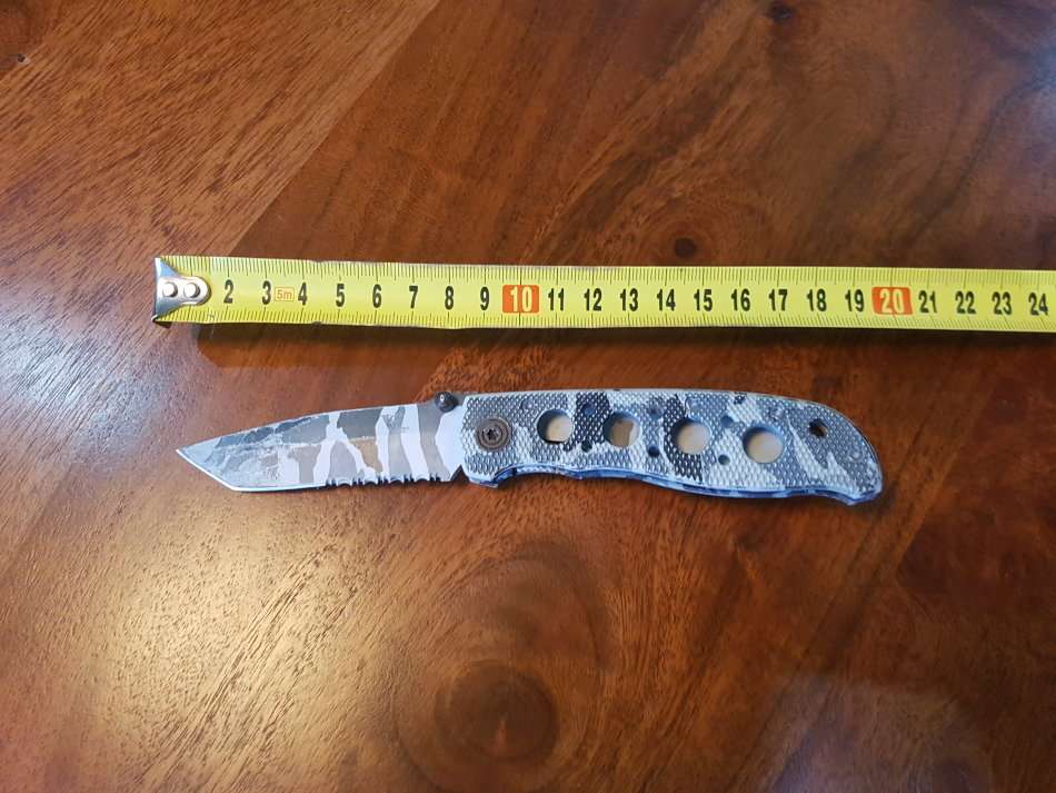 Grey Camo Tactical Partially Serrated Folding Knife - CLEARANCE