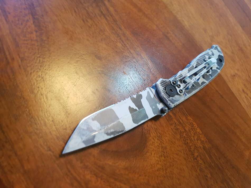 Grey Camo Tactical Partially Serrated Folding Knife - CLEARANCE