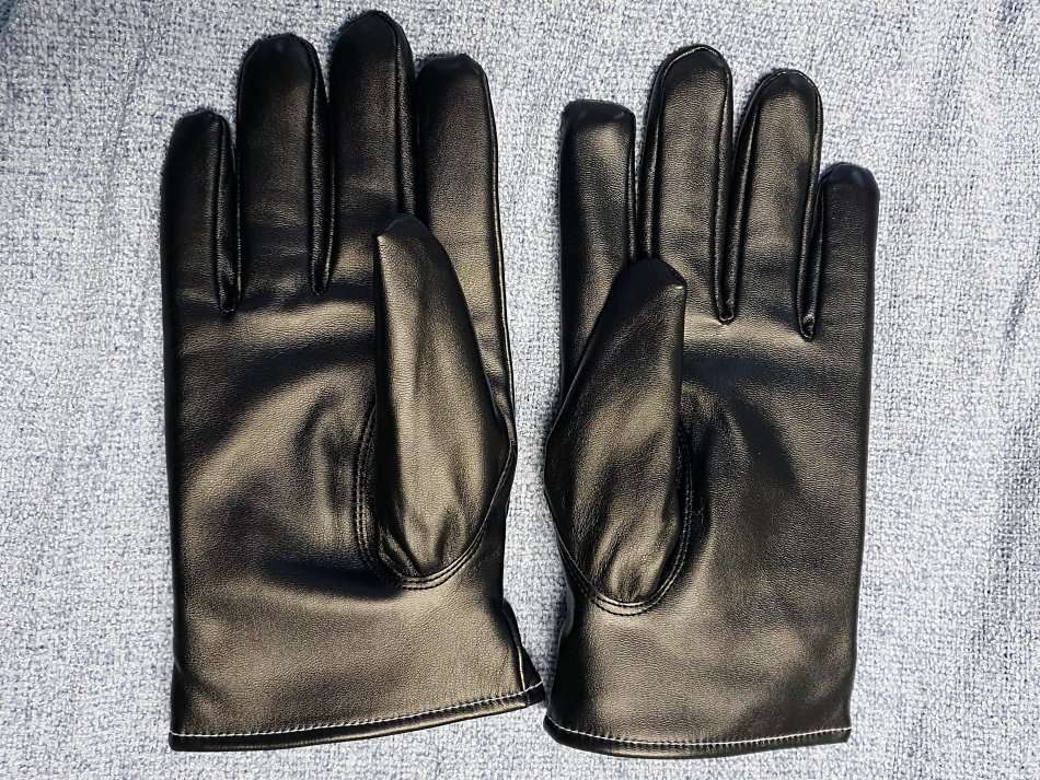 Warm Touch Screen Capable Black PU Leather + Cashmere Gloves - Large - CLEARANCE SALE