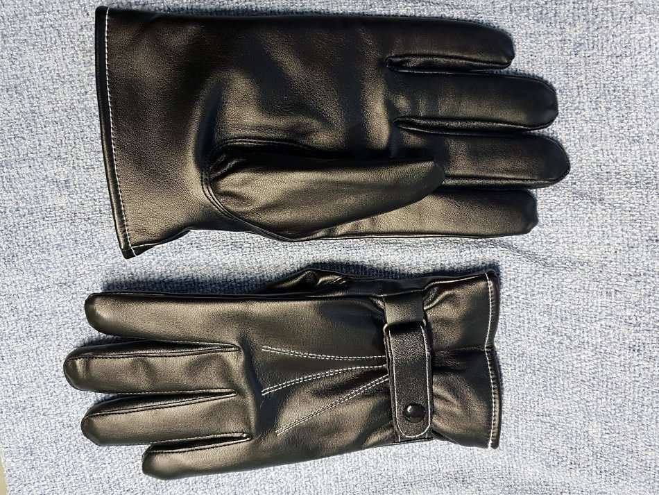 Warm Touch Screen Capable Black PU Leather + Cashmere Gloves - Large - CLEARANCE SALE